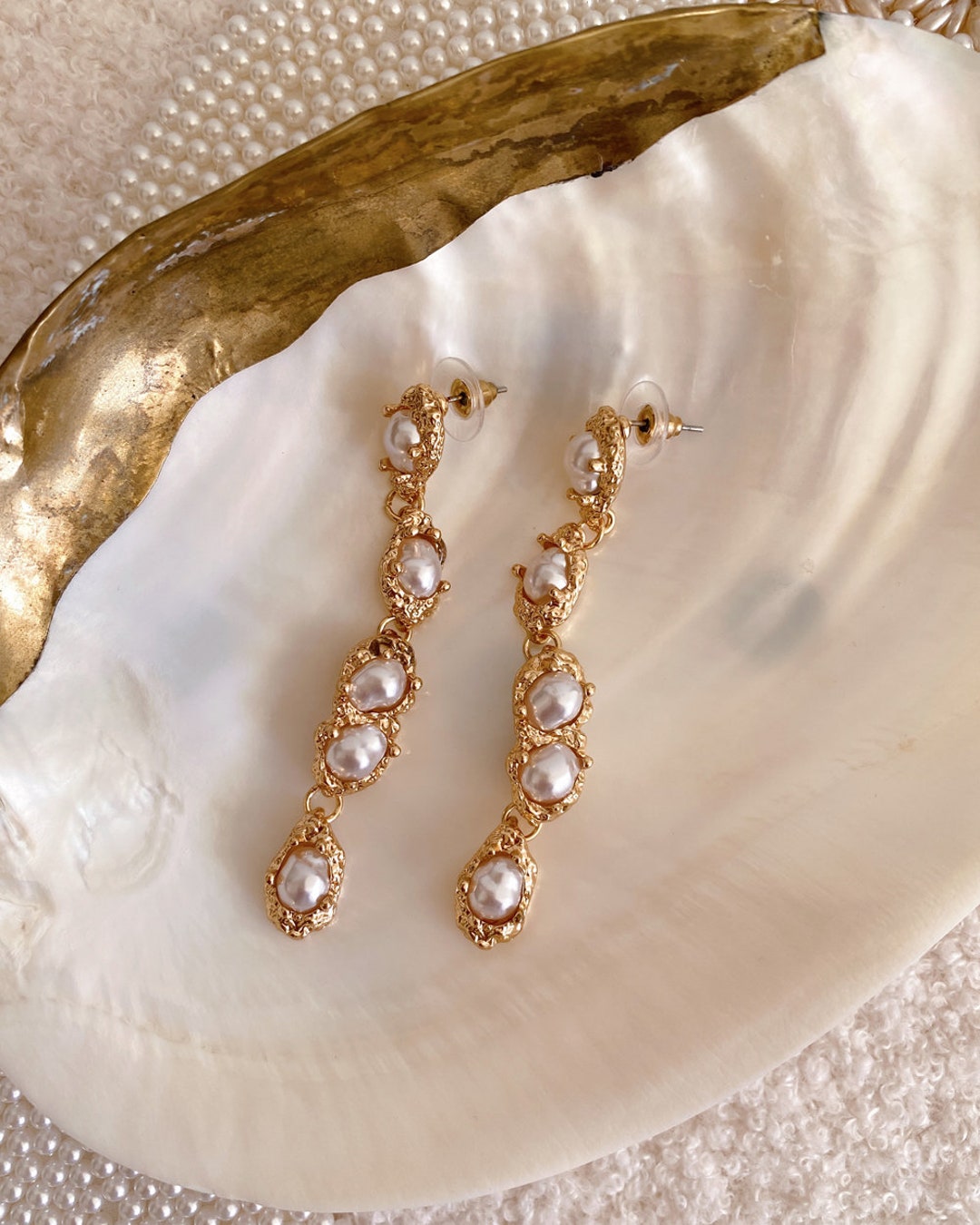 The Enchantress Pearl Drop Stud Earrings Gold