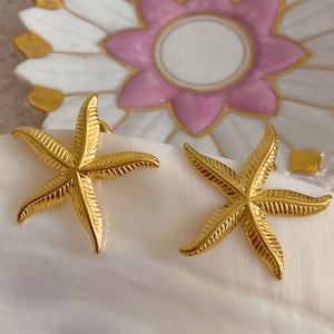 Gold Starfish Stud Earrings, Gold Studs, Coastal Chic, Ocean-Inspired, Beach, Elegant, Beachy, Ocean Lover, Stainless steel, Gift for Her