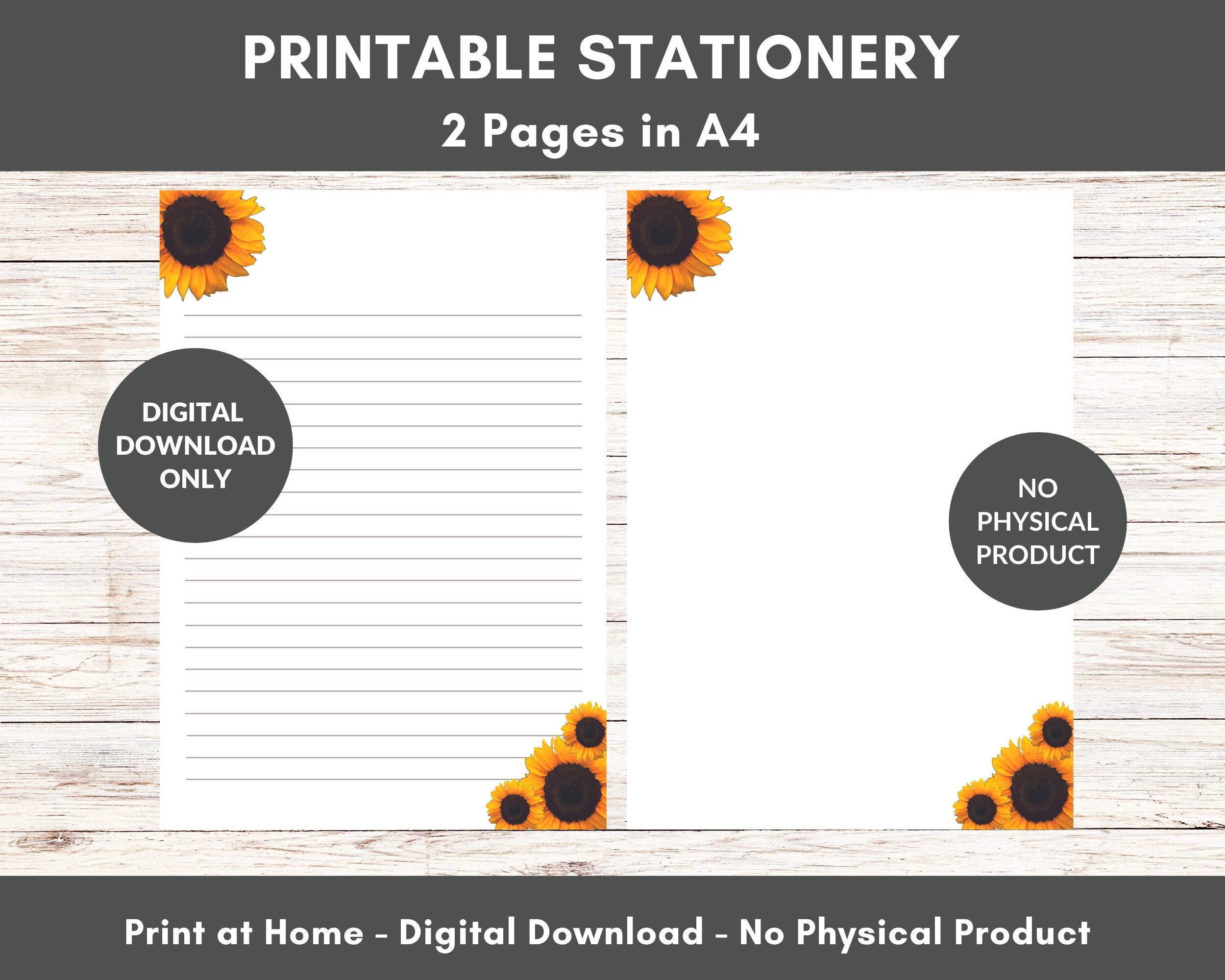Sunflower A4 Printable Stationery Floral Printable Writing - Etsy