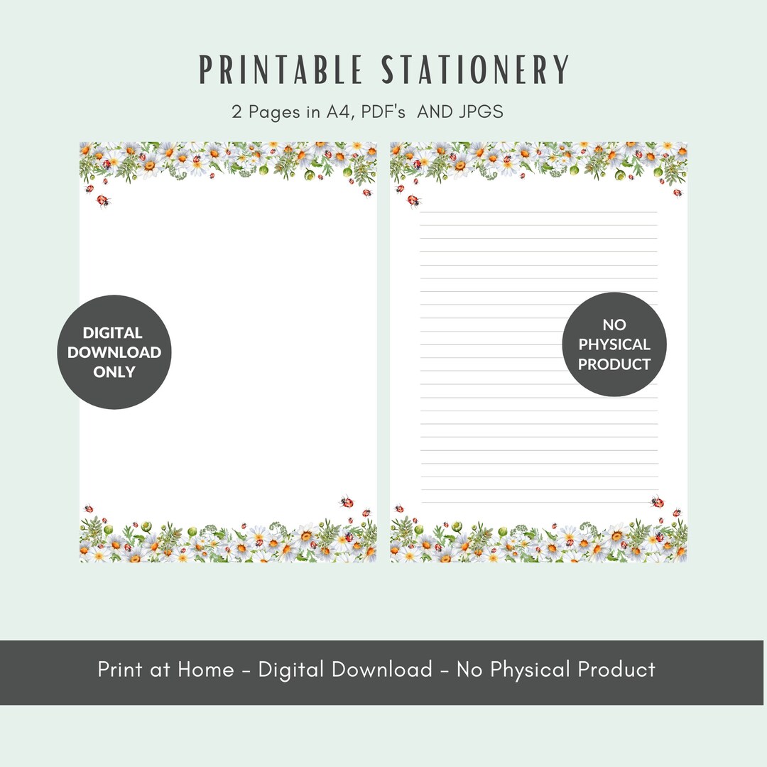 A4 Printable Stationery Daisies and Ladybirds Printable - Etsy