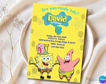 Sponge Bob Birthday Invitation, Canva Template, Sponge Bob Template, Sponge Digital Download, Bob Sponge Birthday Invitation, Cake Toppers