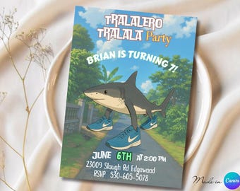 Tralalero Tralala, Brainrot Trend, Italian Birthday, Birthday Invitation, Funny Party Invite, Italian Brain Rot invitation, Shark Birthday