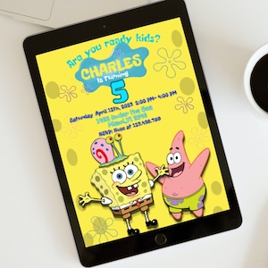 Sponge Bob Birthday Invitation, Canva Template, Sponge Bob Template, Sponge Digital Download, Bob Sponge Birthday Invitation, Cake Toppers