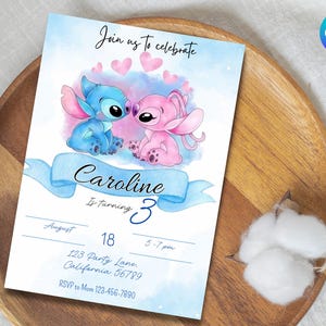 Birthday Stitch Invitation, Angel and Stitch, Digital Birthday Invite, Stitch Card Invite, Angel Invitation, Stitch Template Card, Kids
