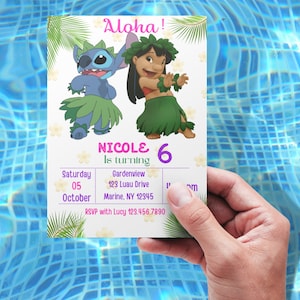 Lilo & Stich Birthday Invitation, Digital Download, Cake Toppers, Stitch invitation, Aloha Birthday Invitation, Lilo and Stitch Template