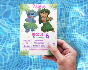 Lilo & Stich Birthday Invitation, Digital Download, Cake Toppers, Stitch invitation, Aloha Birthday Invitation, Lilo and Stitch Template
