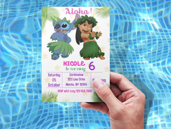 Lilo and Stitch Birthday Invitation, Lilo and Stitch Invitation Template,  Summer Birthday custom invitation