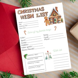 Kerstverlanglijst, geheime Santa-enquête, peperkoekverlanglijst, geheime Santa Pdf, geheime Santa-formulier, Santa Christmas List, kerstkaarten