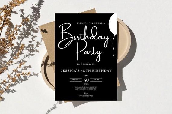 Birthday Party Invitation Adult Birthday Invitation Minimalist Birthday Invitation Modern Birthday Invite Editable Template Etsy
