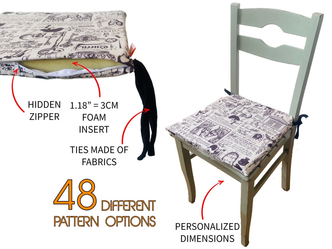 French Toile Chair Cushions for Home Decor, Custom Sized and With Foam