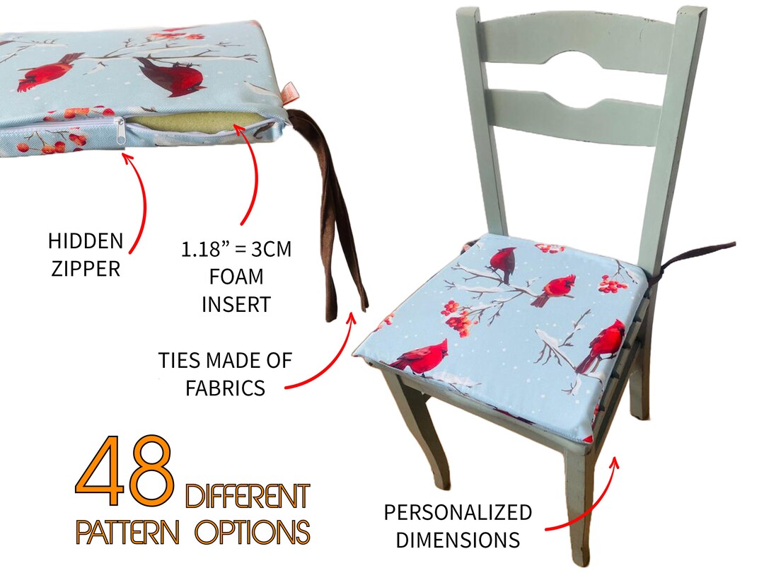 Bird Pattern Chair Cushions for Home Decor, Custom Size, With Foam