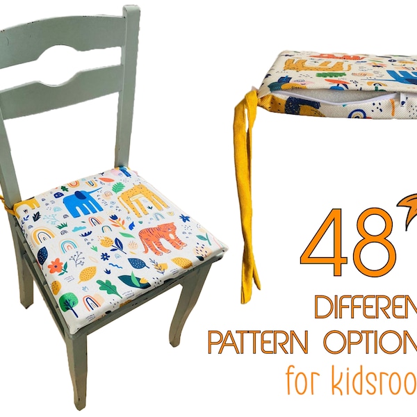 Kidsroom Chair Cushions with Removable Foam Inserts and Ties, Custom Size