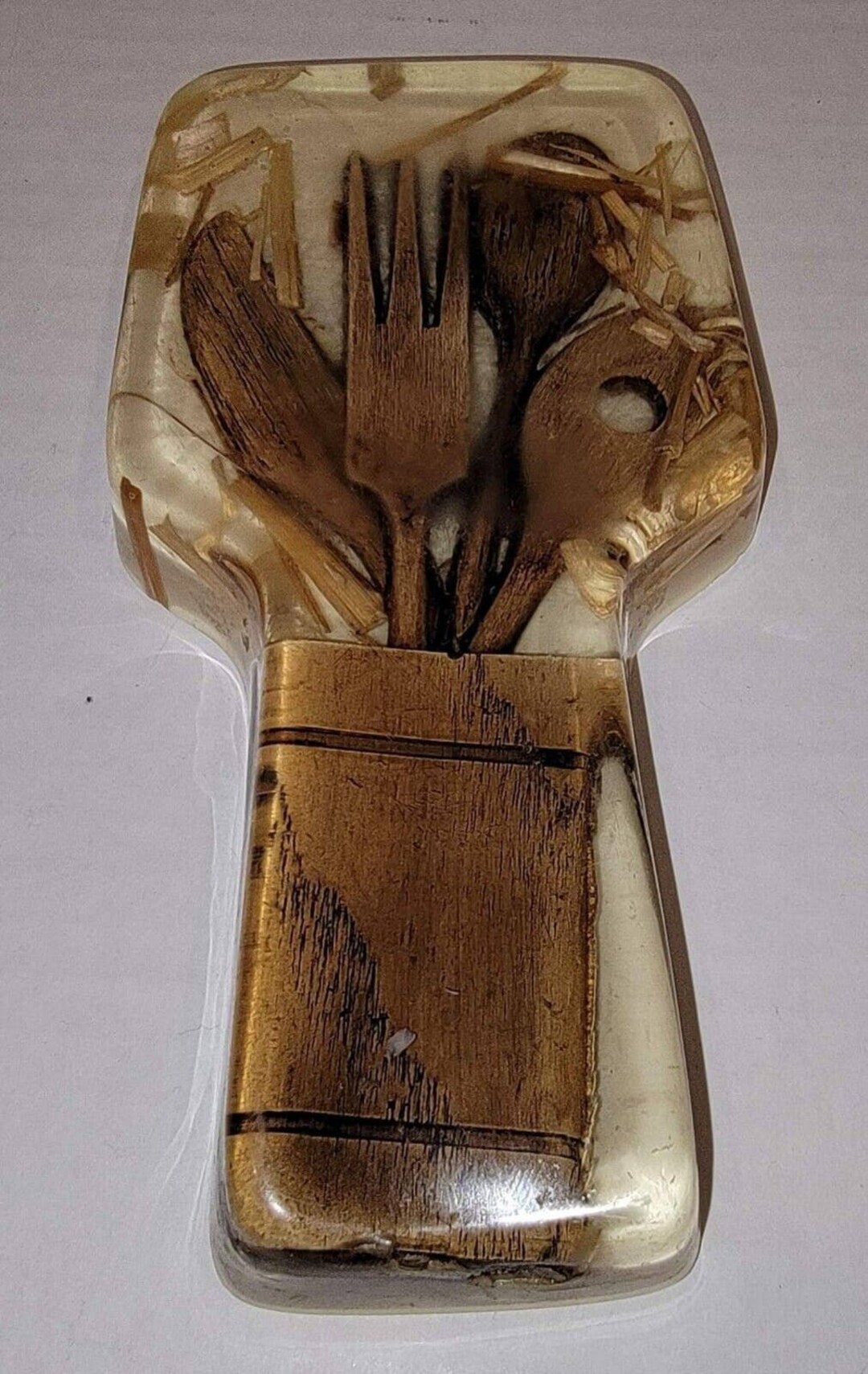 Vintage Lucite and Wood Spoon Rest 1970s Brown With Mini Etsy