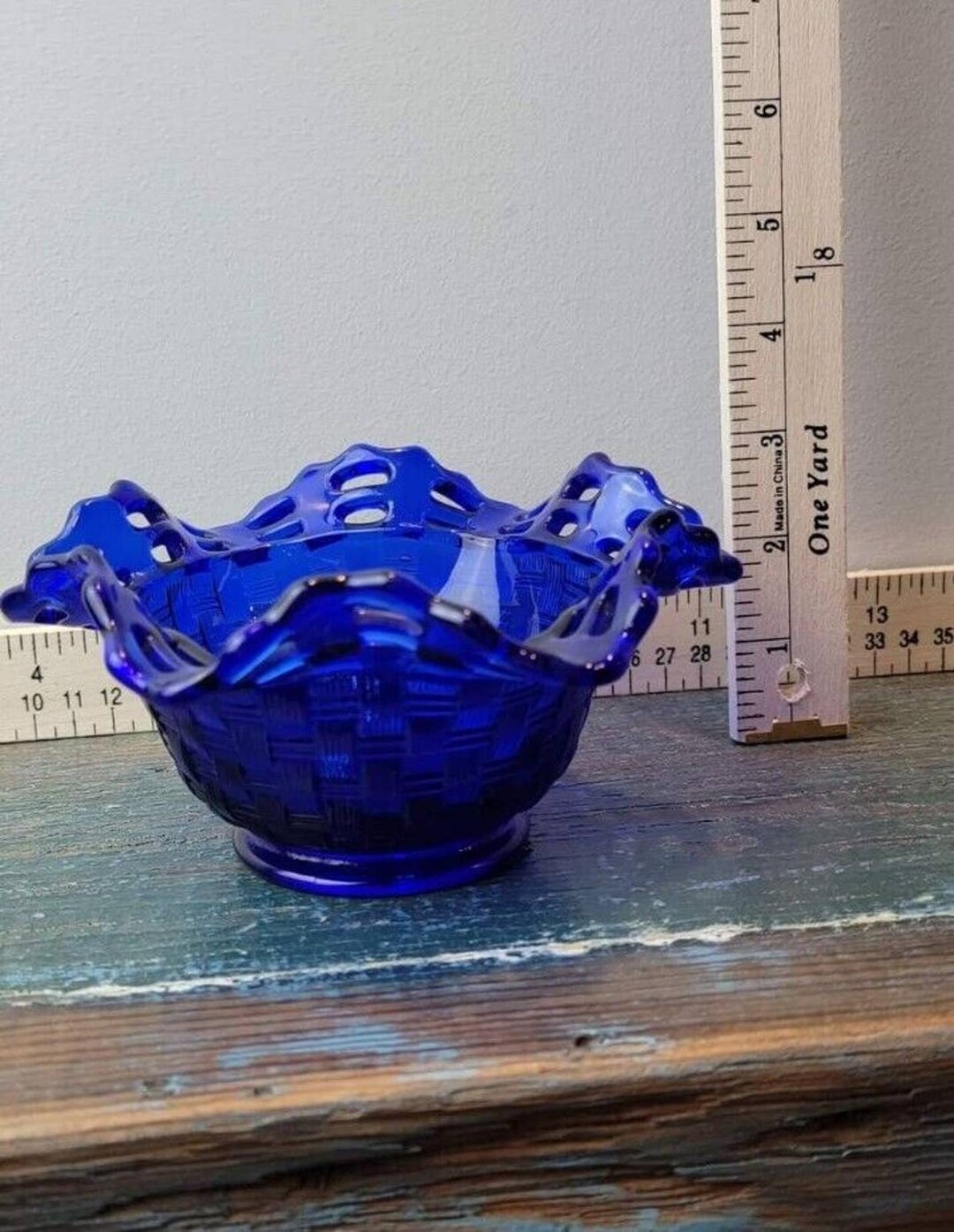 Vintage Fenton Basket Weave Open Edge Decorative Bowl Colbalt Etsy