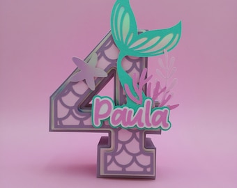 Mermaid 3D Number, Birthday Party Centerpiece
