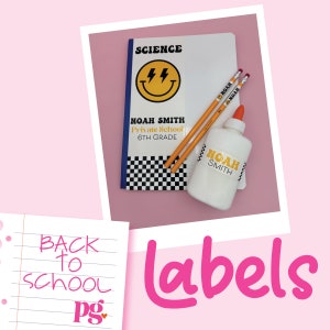 Happy Dude schoollabels, gepersonaliseerde schoollabels, terug naar school, etiketten voor schoolbenodigdheden, terug naar school materiaal, naamstickers.