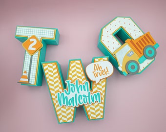 Truck 3D letters, Truck birthday, Truck birthday party,  Truck birthday decor