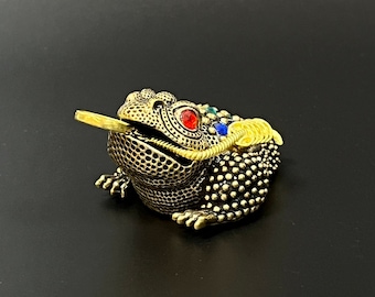 3 inches Height Money Frog Feng Shut with Coin in Mouth, Miniature Stature for Fortune Lucky Wealth Office, Home Decoration