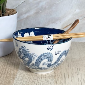 6&quot; Oriental Blue Dragon Ceramic Ramen Rice Noodle Bowl