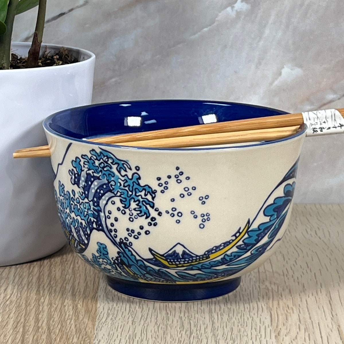 6" Japanese Ramen Udon Noodle Bowl With Chopsticks, Crane, Koi Fish, Flower, Waves, Clouds - Etsy