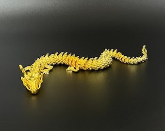 Gold Plated Feng Shui Dragon Statue, Movable Joints, Lucky Home Decor