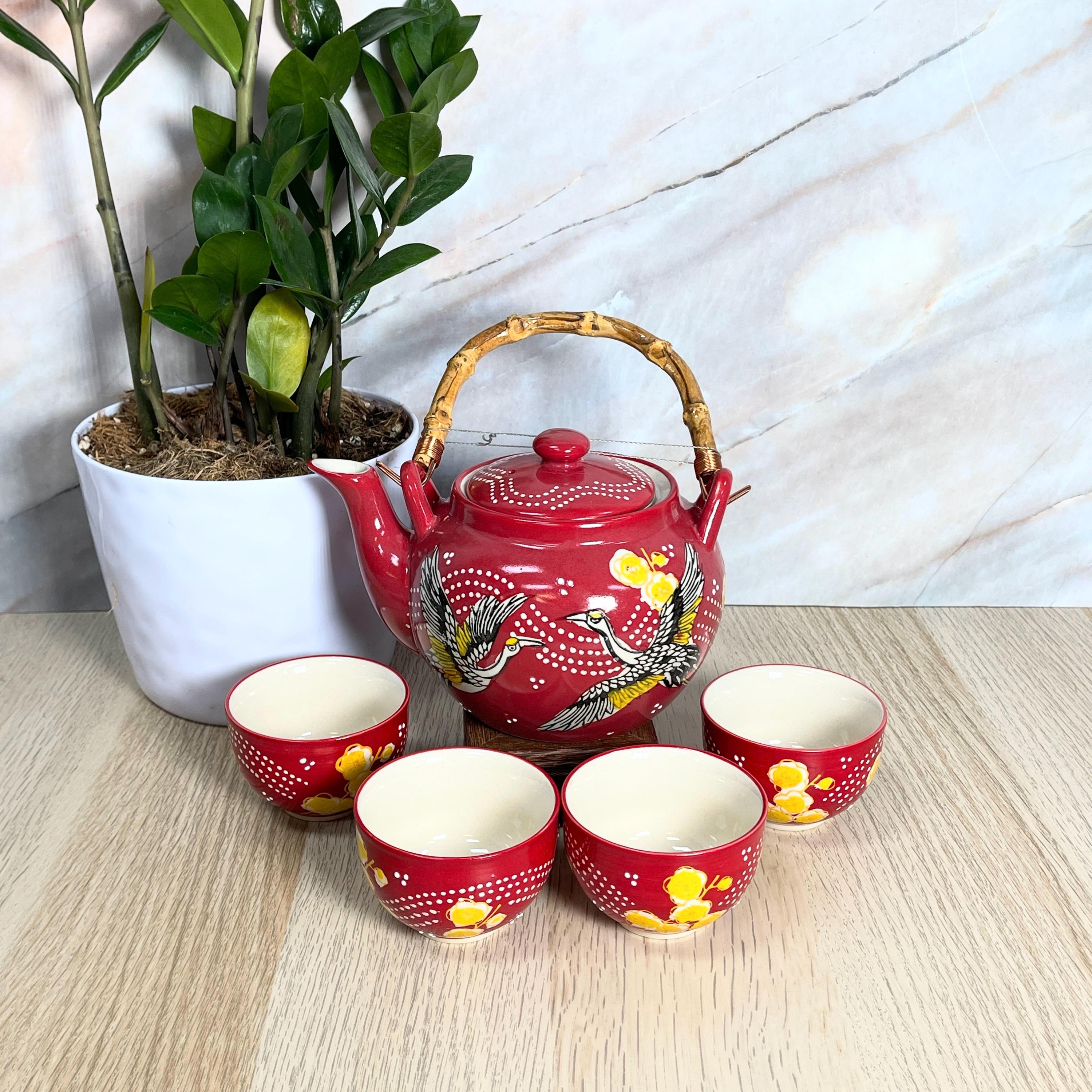 Handmade Japanese Ceramic Teacup With Crane Pattern - 110ml Retro Kung Fu Tea Cup For Gongfu Cha (Style D)