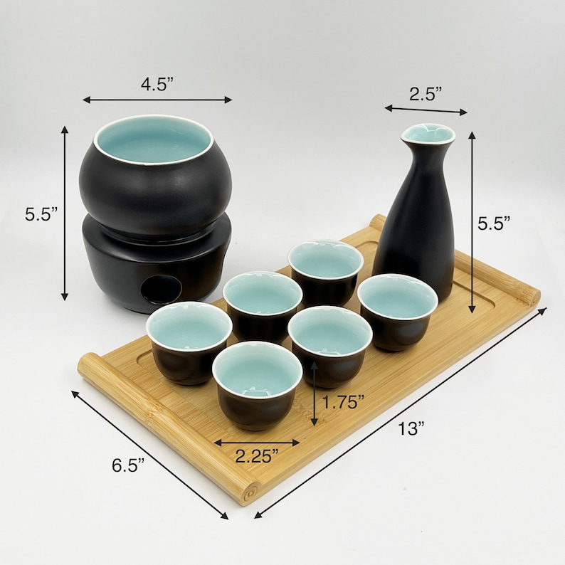 Ceramic Sake Set With Warmer Pot Bamboo Tray, Stovetop Porcelain Pottery Hot Saki Drink Bottle