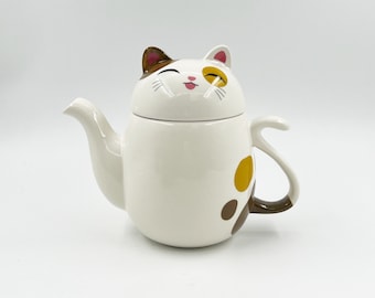 Japanese Cat Teapot, Cute Ceramic Cat Teapot 22oz with Stainless Steel Stainer