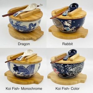Japanese Kamameshi Vintage Style Royal Dragon pattern Ceramic Rice Noodle Ramen Bowl with Bamboo Lid Trivet Chopsticks and spoon bowl Set