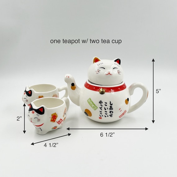 招き猫の陶器製ティーセット、招き猫ティーポットとカップ - Etsy 日本