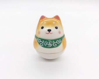 Ceramic Shiba Inu Roly-Poly Toy with yellow and black color