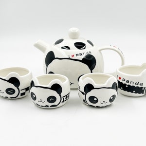 Carton Panda Coffee Tea Set, Chinese Handmade CeramicTea Pot Cup with Gift Box, Kung Fu Tea Set