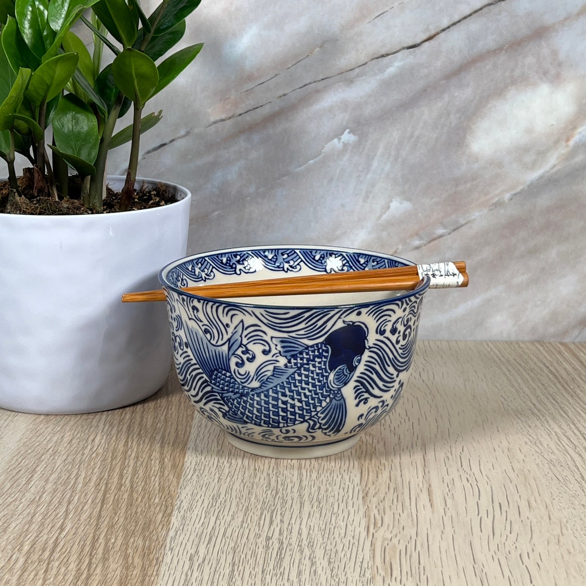 6" Japanese Ramen Udon Noodle Bowl With Chopsticks, Crane, Koi Fish, Flower, Waves, Clouds - Etsy