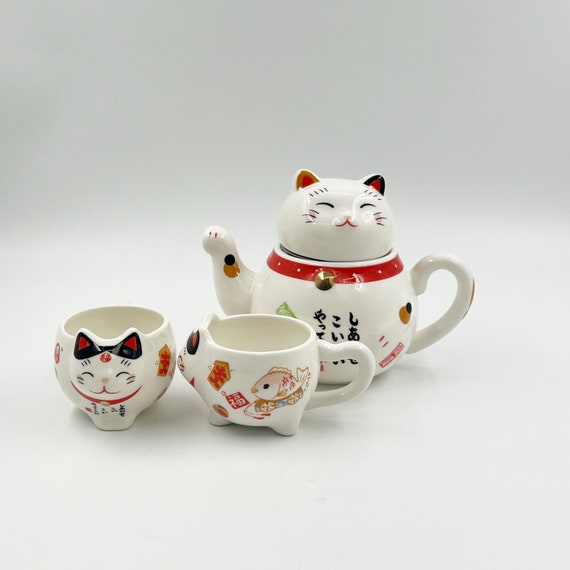 招き猫 陶器製 多種類セット 招き猫の陶器製ティーセット、招き猫ティーポットとカップ - Etsy 日本