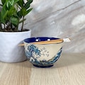 6" Japanese Ramen Udon Noodle Bowl with Chopsticks, Crane, koi fish, flower, waves, clouds