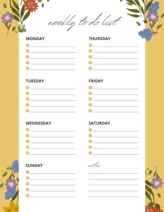 Weekly To-do List PDF PRINTABLE - Etsy