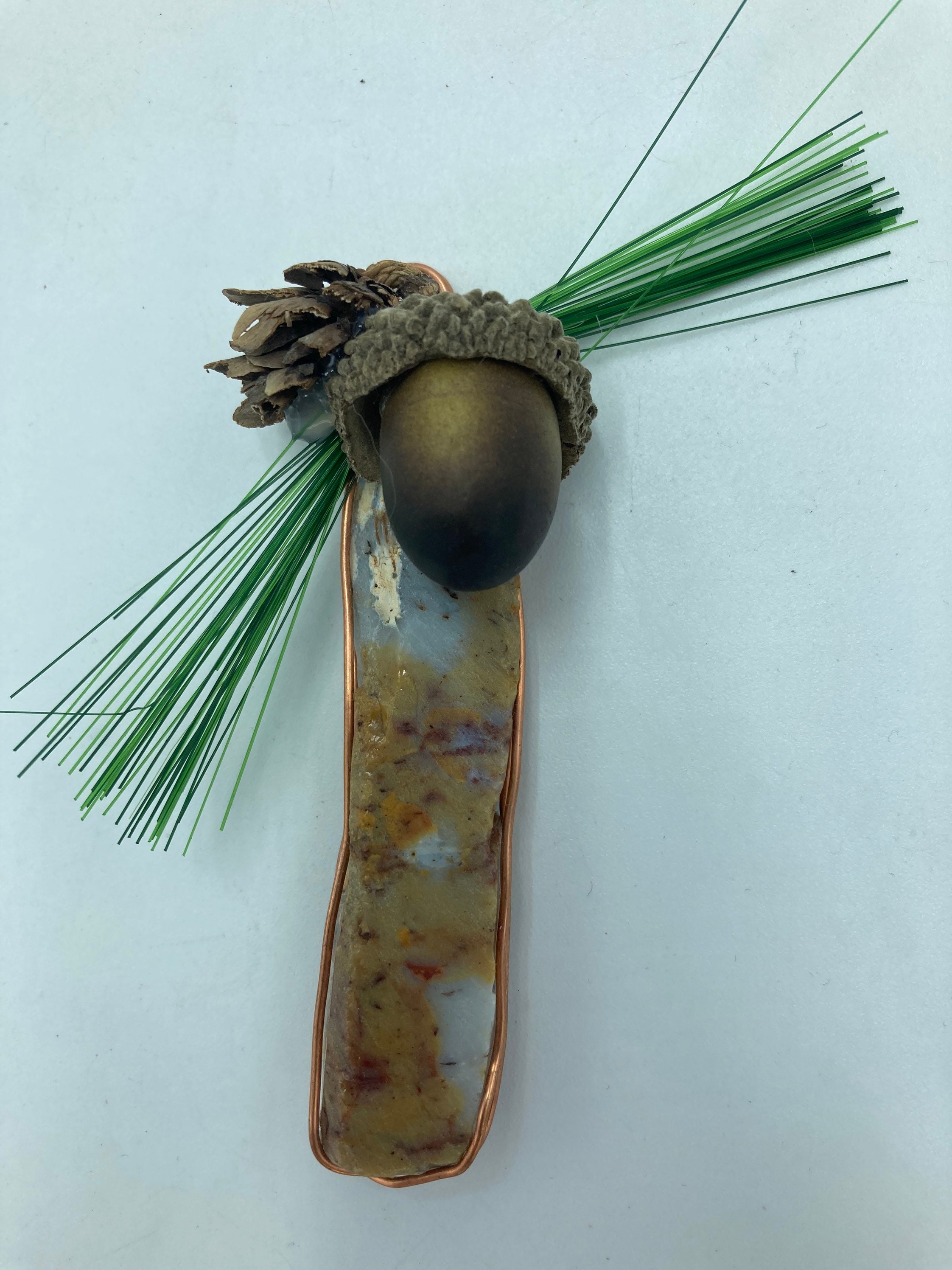 Candy Rhyolite Stone Acorn Ornament Wrapped With Copper Wire Raw Stone ...