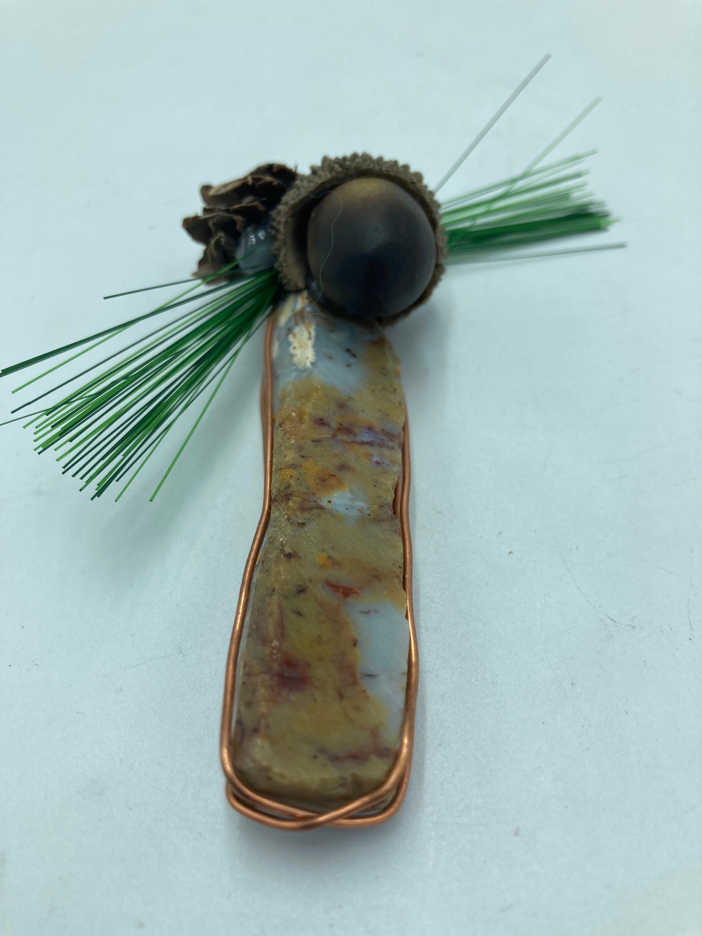 Candy Rhyolite Stone Acorn Ornament Wrapped With Copper Wire Raw Stone ...