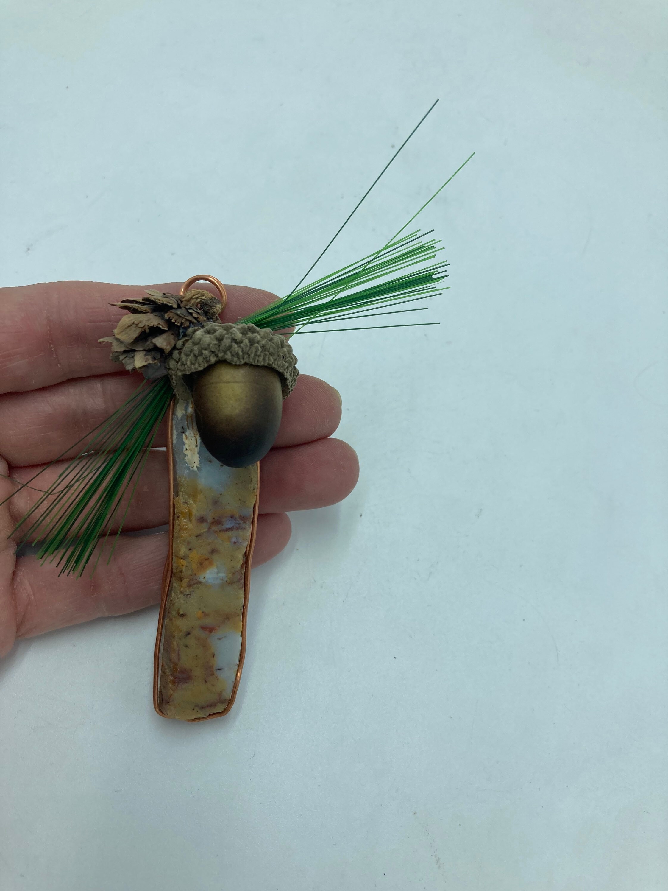 Candy Rhyolite Stone Acorn Ornament Wrapped With Copper Wire Raw Stone ...