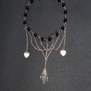 Black Glass Pearl Beaded Chain Fairy Grunge Handmade Necklace With ...