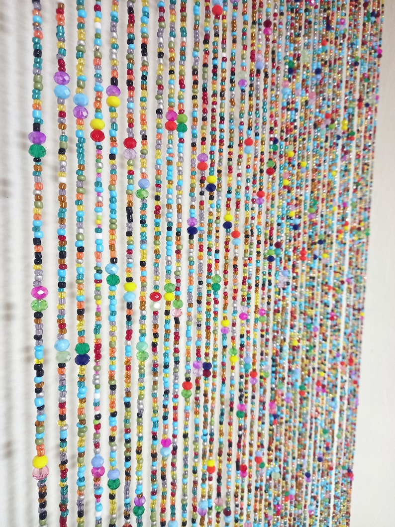 59 Inch Bohemian Style Beaded Long Bell Curtains, Beaded Curtain