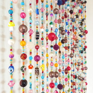 Bohemian Style Beaded Curtains, Hippie Decor, Window Curtains, Hippie Room Decor, Beaded Curtain Doorway, Beaded Curtain Window