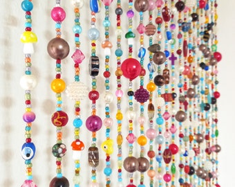 Bohemian Style Beaded Curtains, Hippie Decor, Window Curtains, Hippie Room Decor, Beaded Curtain Doorway, Beaded Curtain Window
