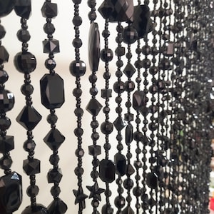 Black Bead Long Curtains Window, Beaded Curtain Doorway, Beaded Curtain Window, Doorway Beads, Window Valance, Hippie Decor, Window Curtains