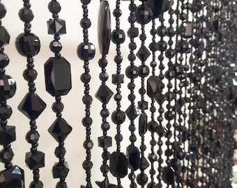 Black Bead Long Curtains Window, Beaded Curtain Doorway, Beaded Curtain Window, Doorway Beads, Window Valance, Hippie Decor, Window Curtains