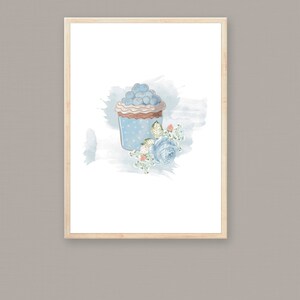 Watercolor Blue Cupcake Printable - Jpg/Png