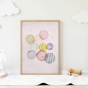 Druckbare Aquarell Bubble Art, Boho Doodling, Neutrale abstrakte Wandkunst Spritzer, Minimalistischer Wandbehang, Babyzimmer niedliche Kunst