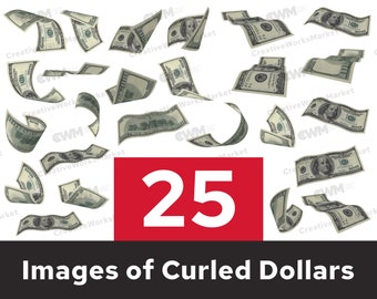 Raining Money Hundred Dollar Bills Seamless Digital Paper Background | Digital Download Files | Transparent PNG Files | Curled Dollar Images