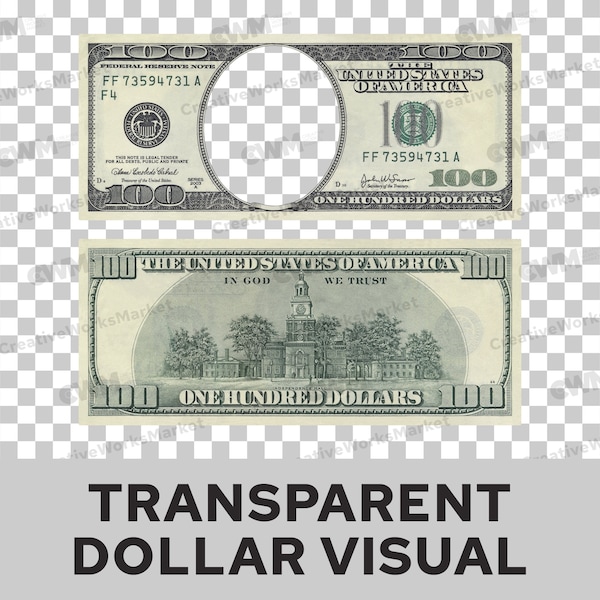 Transparent Hundred Dollar Image | Transparent PNG File Format | Editable Hundred Dollars Image | PNG and JPG | Digital Product Download