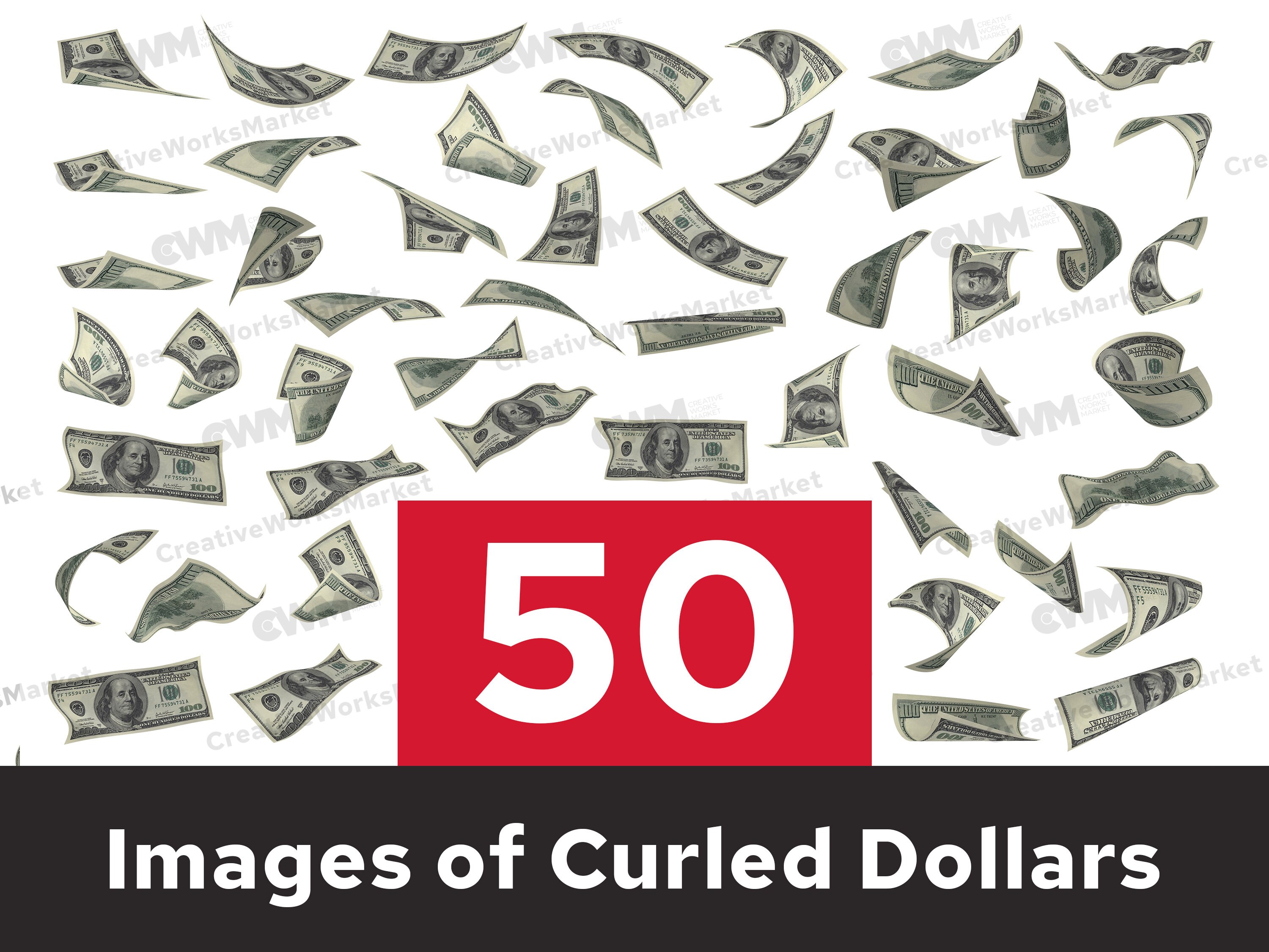 Flying 100 Dollar Bills | Hundred Dollar Bills Digital Paper Download Files | American Money | Transparent Images | Curled Dollar Images